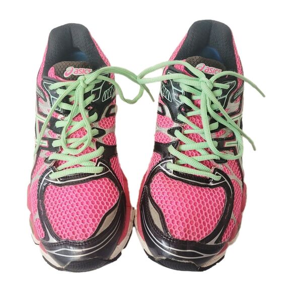 Asics Gel Nimbus 16 Pink Green Running Sneakers T485N Women Size 7,5 - Picture 3 of 16